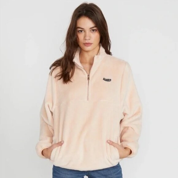 VOLCO PHEELIN PHUZZY COZY HALF ZIP FUZZY PULLOVER LIGHT PINK/CREAM L - Picture 1 of 7